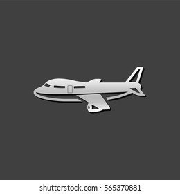 Airplane icon in metallic grey color style. Aviation transportation travel