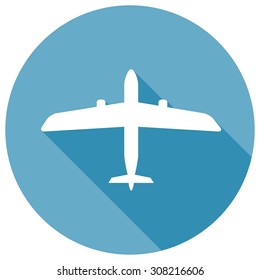 Airplane icon. Modern flat icon with long shadow effect