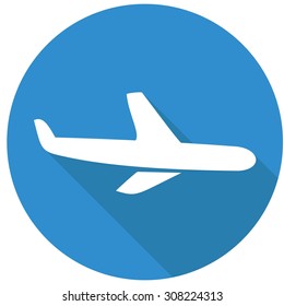 Airplane icon. Modern flat icon with long shadow effect