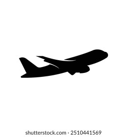 Airplane Icon on Black and White Vector illustration on white background.