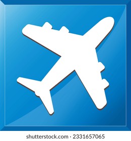 Airplane Icon on blue button. Vector illustration EPS 10 File.