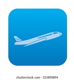 Airplane icon on blue button background,clean vector