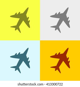 Airplane Icon on Four Different Backgrounds. Eps-10.