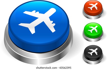 Airplane Icon on Internet Button Original Vector Illustration Three Dimensional Buttons