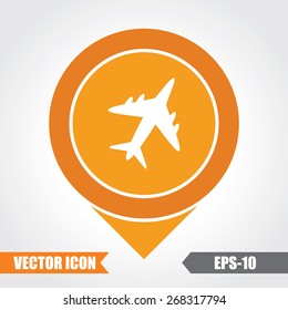 Airplane Icon On Map Pointer. Eps.-10.