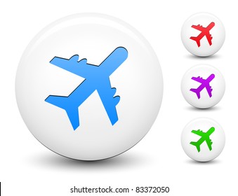 Airplane Icon On Round White Button Collection Original Illustration