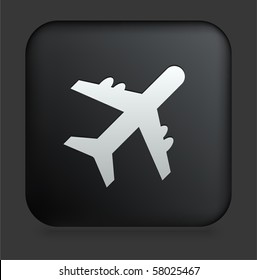 Airplane Icon On Square Black Internet Button Original Illustration