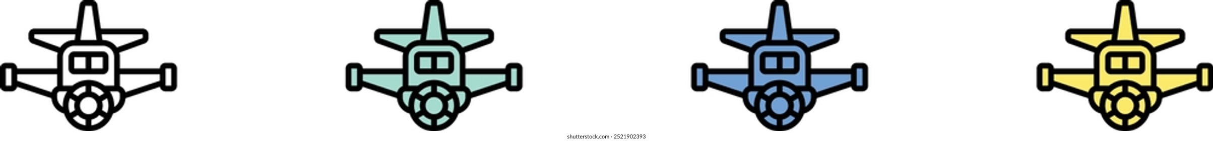 airplane icon. Outline, Green, Blue and Yellow Style Design Isolated On White Background