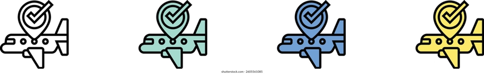 airplane icon. Outline, Green, Blue and Yellow Style Design Isolated On White Background