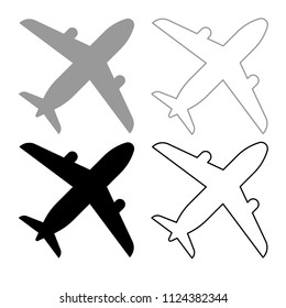 Airplane icon outline set grey black color