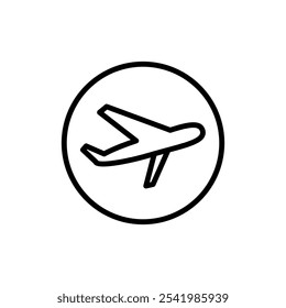 Icono de avión en estilo de contorno. Transporte de aviación despegue de pasajeros de viaje. Símbolo de avión, avión de pasajeros, diseño de línea simple de avión. Ilustración vectorial aislada sobre fondo blanco.