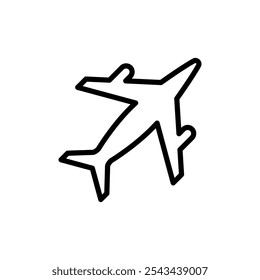 Icono de avión en estilo de contorno. Transporte de aviación despegue de pasajeros de viaje. Símbolo de avión, avión de pasajeros, diseño de línea simple de avión. Ilustración vectorial aislada sobre fondo blanco.