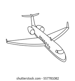 Airplane icon in outline style isolated on white background. Rest and travel symbol stock vector illustration.