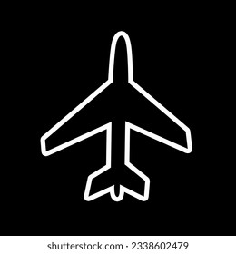 Airplane icon outline vector sign isolated on black background. Aircraft logo design.