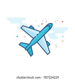 Airplane icon in outlined flat color style. Vector illustration.