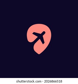 icono de avión con diseño de plantilla de logotipo de mapa gps de pin. Símbolo de viaje y turismo. 