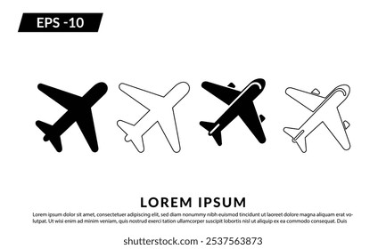 Airplane icon. Plane symbol. Plane icon vector for web, logo, and mobile app, Flight transport symbol. Travel symbol. Vector EPS 10