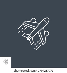 Icono del avión. Icono de la línea del vector relacionado con el avión. Aislado en fondo negro. Stroke editable.