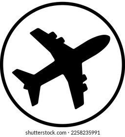 Airplane icon. Airplane round symbol