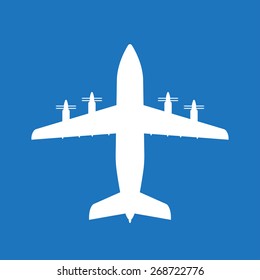 Airplane icon with screw. Vector plane or aircraft silhouette isolated on blue background.