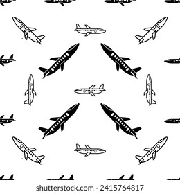 Airplane Icon Seamless Pattern, Aeroplane Icon, Engine Powered Fixed Wing Aircraft Vector Art Illustration