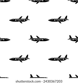Airplane Icon Seamless Pattern, Aeroplane Icon, Engine Powered Fixed Wing Aircraft Vector Art Illustration