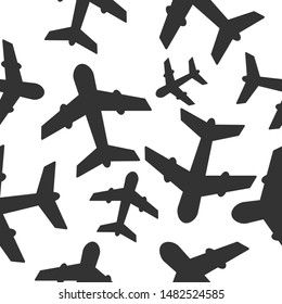 Airplane icon seamless pattern vector art illustration of isolated on a white background. Easy to change size and color. Airplane icon with glyph style. Vector solid style icon.