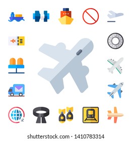 airplane icon set. 17 flat airplane icons.  Simple modern icons about  - ship, boarding pass, seats, aviation, shipping, transport, travel, seatbelt, belt, missile, forbbiden
