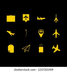 airplane icon set about plane, fighter, air plane and airport pin vector set