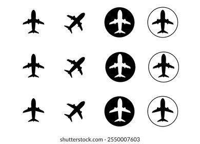 Airplane icon set. Aircraft sign. Airport arrival departure symbol