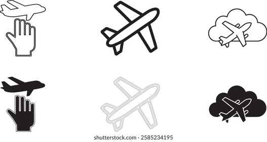 Airplane icon set. Aircraft vector sign. Airport arrival departure symbol