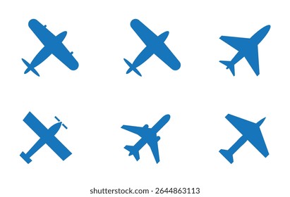 Conjunto de ícones do avião. Sinal de vetor da aeronave. Símbolo de partida de chegada ao aeroporto