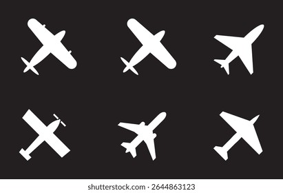 Conjunto de ícones do avião. Sinal de vetor da aeronave. Símbolo de partida de chegada ao aeroporto