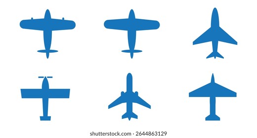 Conjunto de ícones do avião. Sinal de vetor da aeronave. Símbolo de partida de chegada ao aeroporto