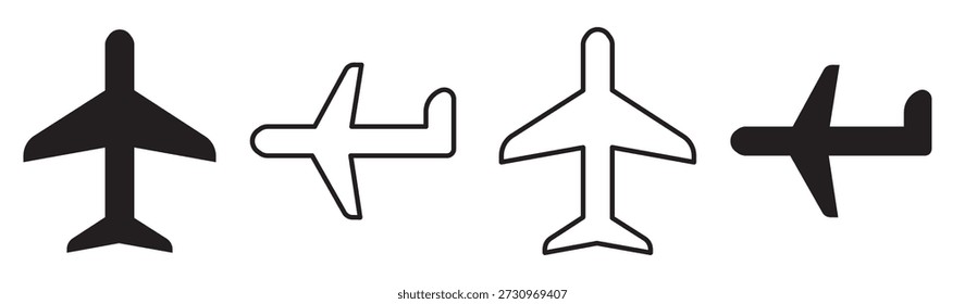 Flugzeugsymbol in schwarz flach und dünn Linienstil
