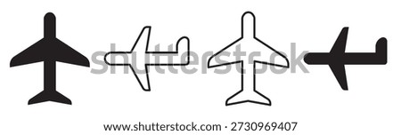 airplane icon set in black flat and thin line style