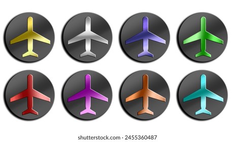 Airplane icon set. button with different colors. Air transport symbol. Travel illustration. Holiday symbol. vector illustration