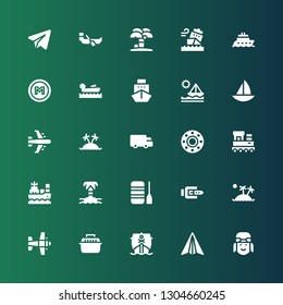 airplane icon set. Collection of 25 filled airplane icons included Pilot, Paper plane, Ship, Transport, Airplane, Island, Belt, Boat, Train, Shipping, Boating, Metro, Telegram