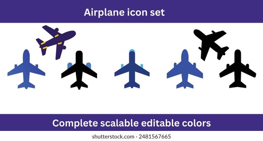 Conjunto de iconos de avión con colores editables completos