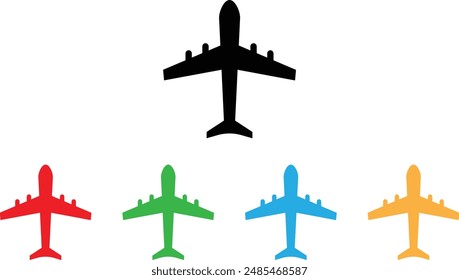 Airplane icon set in different colors . Air transport symbol . Vector illustration