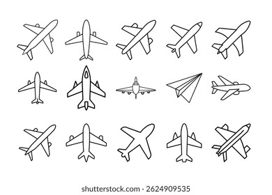 Airplane icon set Line art vector on white background