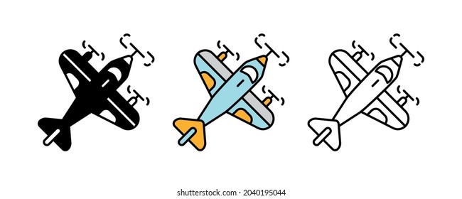 Airplane Icon Set. Airplane Parts Line Icons Viewed From Above. Airplane Related Icon Set. Silhouette, Colorful And Linear Set.