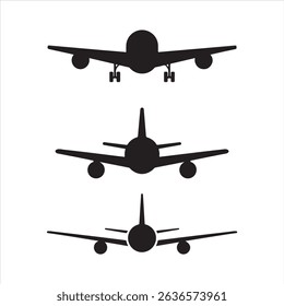 Vector de silueta de conjunto de iconos de avión sobre fondo blanco.