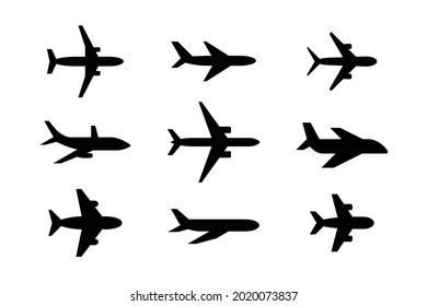 Airplane icon set. Set of Airplane Silhouettes. isolated on white background