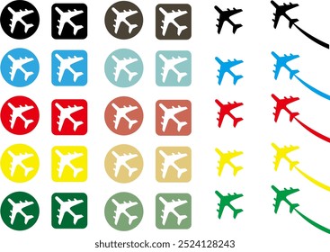 Conjunto de iconos de avión de varias Formas y colores