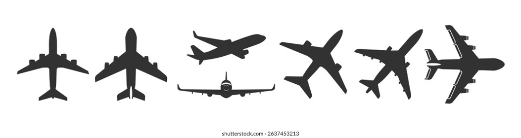 Airplane Icon Set Vector. Aircraft, Flight, Travel, Airline, Aviation Symbols on Transparent Background