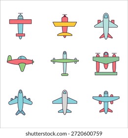 Ícone do avião definido Ilustração vetorial 