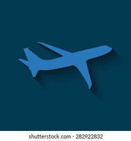 Airplane Icon  with shadow on a blue background