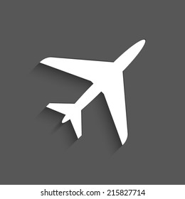 Airplane Icon with shadow on a grey background
