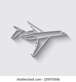 Airplane Icon with shadow on a grey background